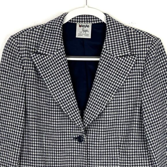 Vintage Bleyle for Hooper Women’s 100% Wool Houndstooth Blazer Blue White - Picture 3 of 9